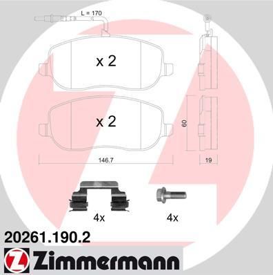 Zimmermann 20261.190.2 комплект тормозных колодок, дисковый тормоз на FIAT ULYSSE (179AX)