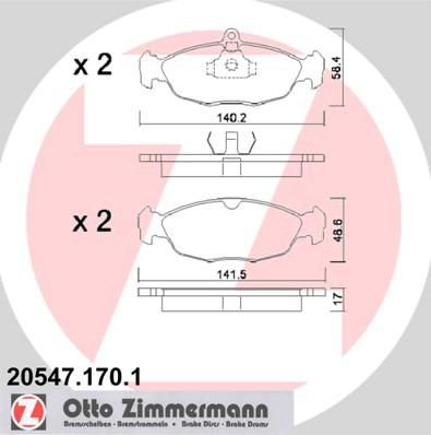 ZIMMERMANN КОЛОДКИ ТОРМ OPL ASTRA, VECTRA 1,4I-1,7 ПЕР (20547.170.1)