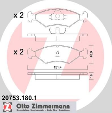 Zimmermann 20753.180.1 комплект тормозных колодок, дисковый тормоз на FORD ESCORT III (GAA)