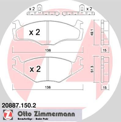 Zimmermann 20887.150.2 комплект тормозных колодок, дисковый тормоз на SEAT IBIZA II (6K1)