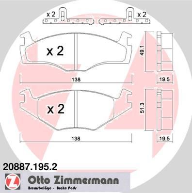 Zimmermann 20887.195.2 комплект тормозных колодок, дисковый тормоз на VW SANTANA (32B)