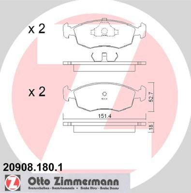 ZIMMERMANN Комплект тормозных колодок, диско (20908.180.1)