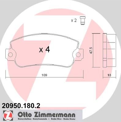 Zimmermann 20950.180.2 комплект тормозных колодок, дисковый тормоз на FIAT UNO (146A/E)