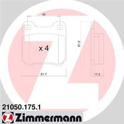 Zimmermann 21050.175.1 комплект тормозных колодок, дисковый тормоз на OPEL OMEGA B (25_, 26_, 27_)