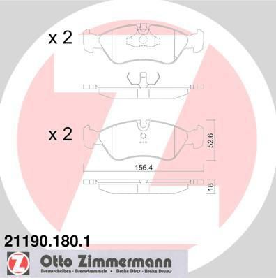 Zimmermann 21190.180.1 комплект тормозных колодок, дисковый тормоз на OPEL KADETT E кабрио (43B_)