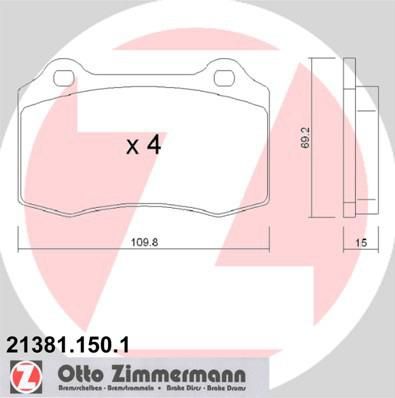 Zimmermann 21381.150.1 комплект тормозных колодок, дисковый тормоз на PEUGEOT 208