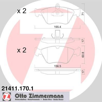 Zimmermann 21411.170.1 комплект тормозных колодок, дисковый тормоз на SAAB 900 II купе