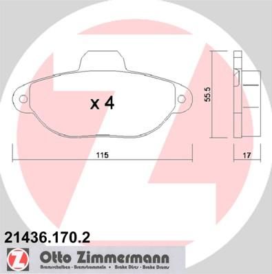 Zimmermann 21436.170.2 комплект тормозных колодок, дисковый тормоз на FIAT SEICENTO / 600 (187)