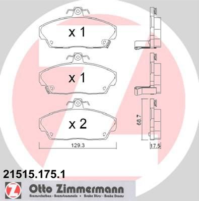 Zimmermann 21515.175.1 комплект тормозных колодок, дисковый тормоз на HONDA CIVIC VII седан (ES)