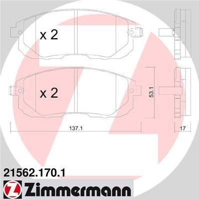 Zimmermann 21562.170.1 комплект тормозных колодок, дисковый тормоз на NISSAN JUKE (F15)