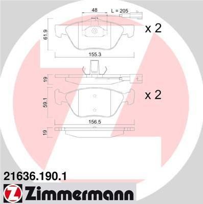 ZIMMERMANN КОЛОДКИ ТОРМ FIAT BRAVO/ MAREA ПЕР 95- (21636.190.1)