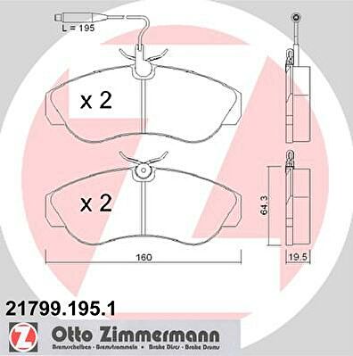 Zimmermann 21799.195.1 комплект тормозных колодок, дисковый тормоз на PEUGEOT BOXER автобус (230P)