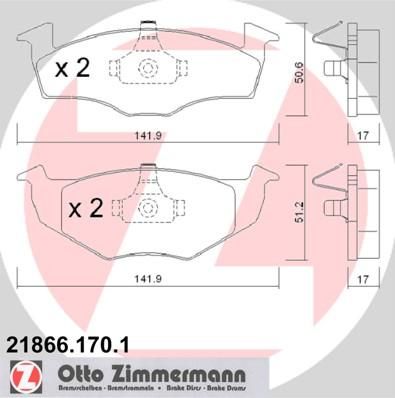 ZIMMERMANN КОЛОДКИ ТОРМ.ПЕР. VW GOLF III 1.9TDI 5/96-> ,POLO 1.4-16V/1.6GTI/1.9TDI (21866.170.1)