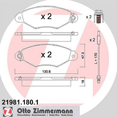 Zimmermann 21981.180.1 комплект тормозных колодок, дисковый тормоз на RENAULT KANGOO (KC0/1_)