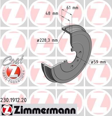 Zimmermann 230.1912.20 тормозной барабан на FIAT MAREA Weekend (185)