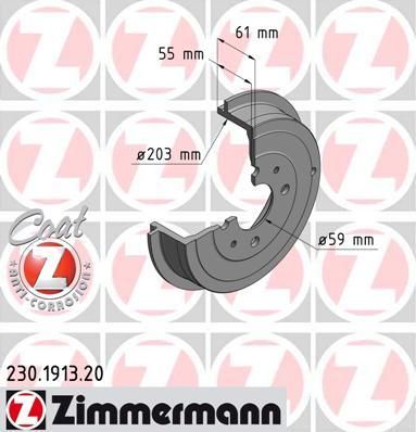 Zimmermann 230.1913.20 тормозной барабан на FIAT BRAVA (182)