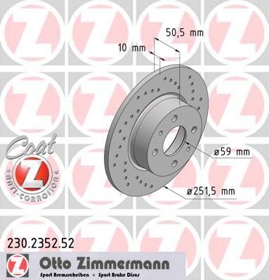 Zimmermann 230.2352.52 тормозной диск на FIAT STILO (192)