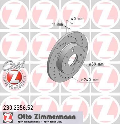 Zimmermann 230.2356.52 тормозной диск на FIAT TIPO (160)