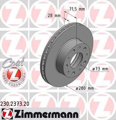 Zimmermann 230.2373.20 тормозной диск на FIAT DUCATO c бортовой платформой/ходовая часть (250, 290)