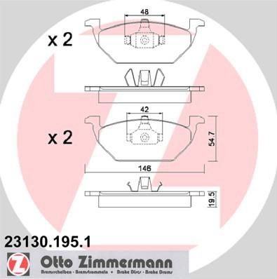 ZIMMERMANN КОЛОДКИ ТОРМ VW GOLF IV/A3/SKO OCTAVIA ПЕР БЕЗ ДАТ (23130.195.1)