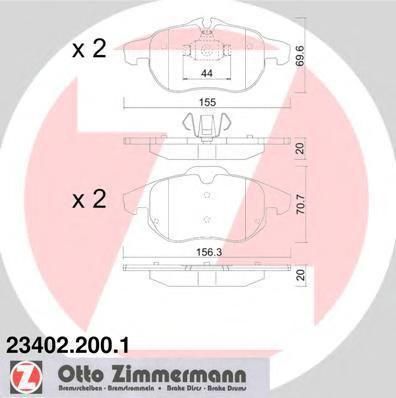 ZIMMERMANN КОЛОДКИ ТОРМ OPL VECTRA C 1,8-2,2/DTI 4/02-> ,SIGNUM 1,8-3,2/DTI 5/03-> ,SAAB 9-3 2,0T ПЕР 9/02-> (23402.200.1)