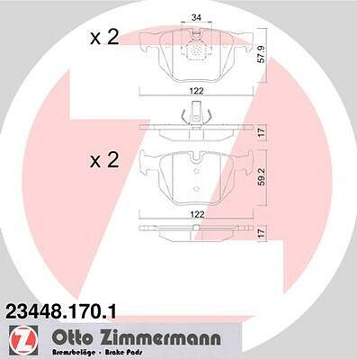 ZIMMERMANN КОЛОДКИ ТОРМ X5 E70/E71 3.0 R 07/08->> (234481701)