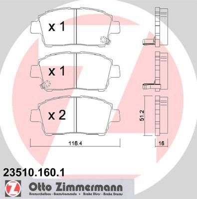 Zimmermann 23510.160.1 комплект тормозных колодок, дисковый тормоз на TOYOTA YARIS VERSO (_NLP2_, _NCP2_)