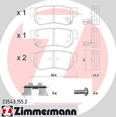 ZIMMERMANN Колодки тормозные зад. Hyundai, Kia GETZ (TB) 1.5 CRDi 03.2003 - 09.2005 (23543.155.2)