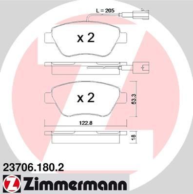 Zimmermann 23706.180.2 комплект тормозных колодок, дисковый тормоз на PEUGEOT BIPPER Tepee