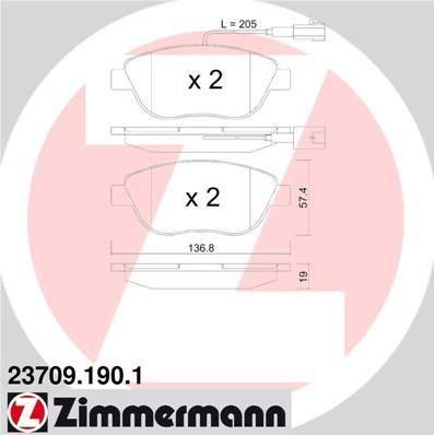 Zimmermann 23709.190.1 комплект тормозных колодок, дисковый тормоз на FIAT BRAVO II (198)