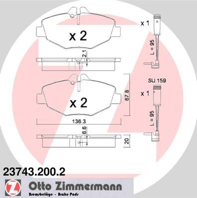 ZIMMERMANN Комплект тормозных колодок, диско (23743.200.2)
