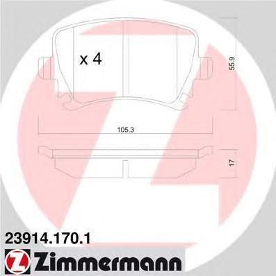 ZIMMERMANN КОЛОДКИ ТОРМ AUDI A3 2.0T/2.0TDI 03- (23914.170.1)