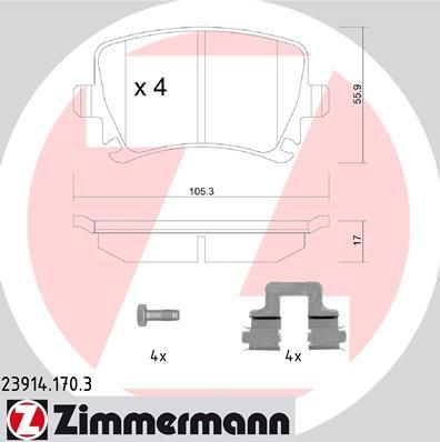 ZIMMERMANN К-Т КОЛОДКИ AUDI A3 2.0T/2.0TDI 03- ЗАД (23914.170.3)