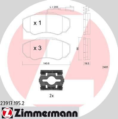 ZIMMERMANN Колодки тормозные пер. Fiat JUMPER Bus (230P) 1.9 D 01.1999 - 04.2002 (23917.195.2)