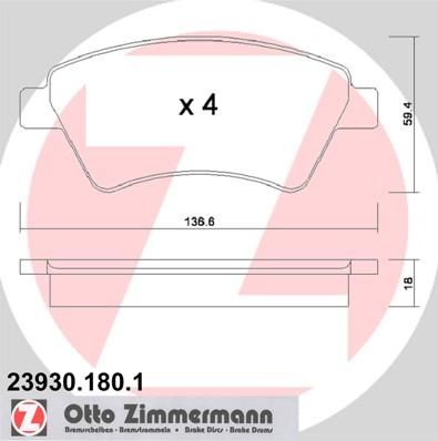 ZIMMERMANN Комплект тормозных колодок, диско (23930.180.1)