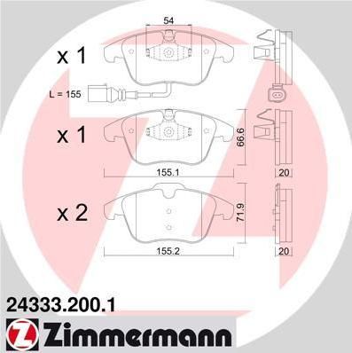 ZIMMERMANN КОМПЛЕКТ ТОРМОЗНЫХ КОЛОДОК, ДИСКОВЫЙ ТОРМОЗ (24333.200.1)