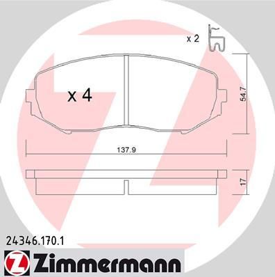 Zimmermann 24346.170.1 комплект тормозных колодок, дисковый тормоз на SUZUKI GRAND VITARA II (JT)