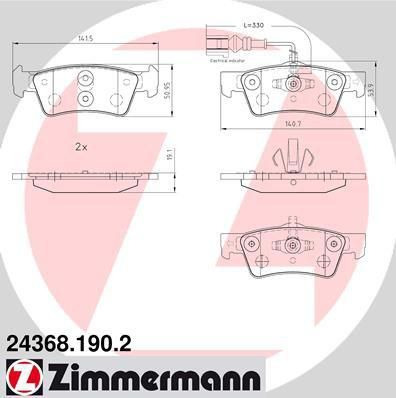 Zimmermann 24368.190.2 комплект тормозных колодок, дисковый тормоз на VW MULTIVAN V (7HM, 7HN, 7HF, 7EF, 7EM, 7EN)