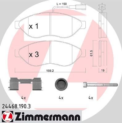 Zimmermann 24468.190.3 комплект тормозных колодок, дисковый тормоз на FIAT DUCATO c бортовой платформой/ходовая часть (250, 290)