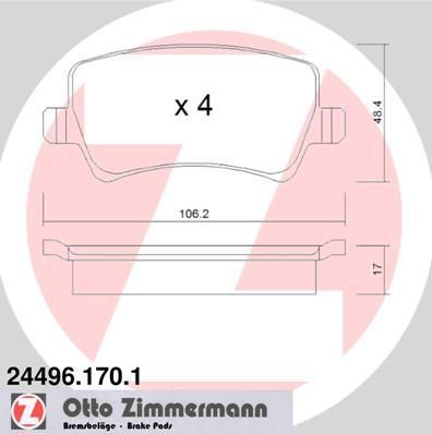 ZIMMERMANN КОЛОДКИ ТОРМ FRD GALAXY/S-MAX VOLV S80 II/V70 III/XC60/XC70 R 06/10->> (24496.170.1)