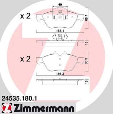 Zimmermann 24535.180.1 комплект тормозных колодок, дисковый тормоз на RENAULT MEGANE II седан (LM0/1_)