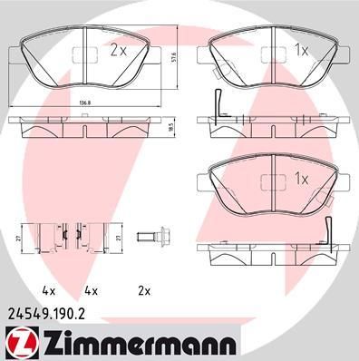 Zimmermann 24549.190.2 комплект тормозных колодок, дисковый тормоз на OPEL CORSA D