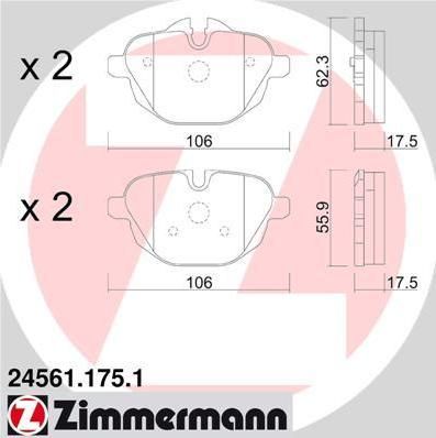 ZIMMERMANN КОМПЛЕКТ ТОРМОЗНЫХ КОЛОДОК, ДИСКОВЫЙ ТОРМОЗ (24561.175.1)