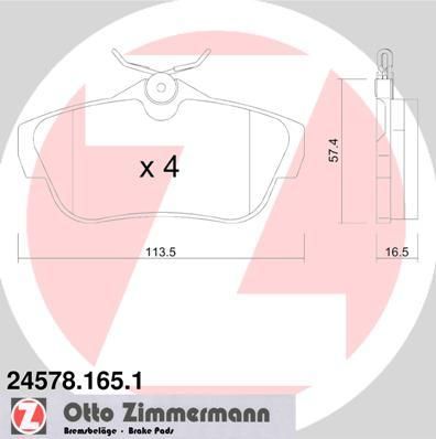 Zimmermann 24578.165.1 комплект тормозных колодок, дисковый тормоз на PEUGEOT EXPERT Tepee (VF3V_)