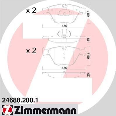 ZIMMERMANN КОМПЛЕКТ ТОРМОЗНЫХ КОЛОДОК, ДИСКОВЫЙ ТОРМОЗ (24688.200.1)