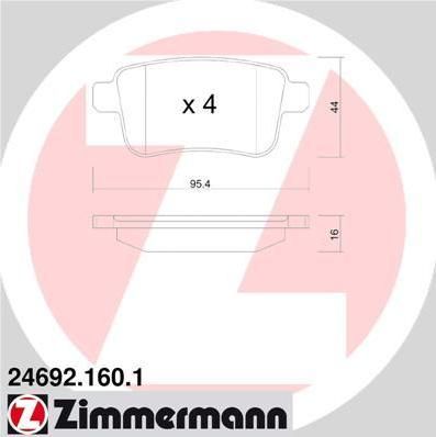 Zimmermann 24692.160.1 комплект тормозных колодок, дисковый тормоз на RENAULT KANGOO Express (FW0/1_)