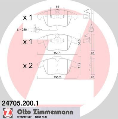 ZIMMERMANN КОЛОДКИ ТОРМ AUDI A4 1.8/2.0/2.7/3.0/3.2 A5 2.0/3.0/3.2 QUATT F 07/09->> (24705.200.1)