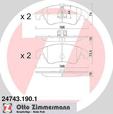 ZIMMERMANN КОЛОДКИ ТОРМ AUDI A4/A5/Q5 1.8/2.0/2.7/3.0/3.2 TDI QUATT F 07/09->> (24743.190.1)