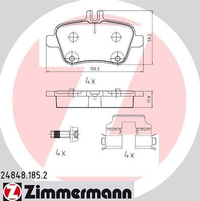 Zimmermann 24848.185.2 комплект тормозных колодок, дисковый тормоз на MERCEDES-BENZ CLA купе (C117)