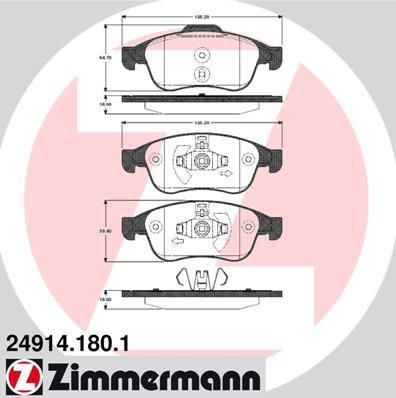 ZIMMERMANN КОМПЛЕКТ ТОРМОЗНЫХ КОЛОДОК, ДИСКОВЫЙ ТОРМОЗ (24914.180.1)